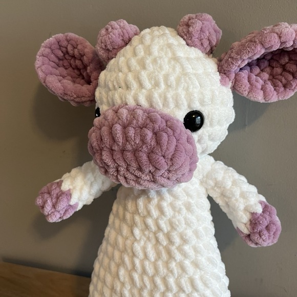 Handmade Crochet Stuffed Animal Cow Homemade Craft Baby Toy Collectible Gift - Picture 5 of 11